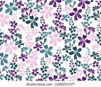 Small meadow buttercup flowers endless pattern vector illustration. Millefleurs rustic motif. Country-style fabric print with flower inflorescences. Buttercups bloom spring print.