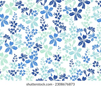 Small meadow buttercup flowers seamless ornament vector illustration. Ditsy rustic motif. Country-style textile print with flower inflorescences. Forget-me-nots bloom summer print.