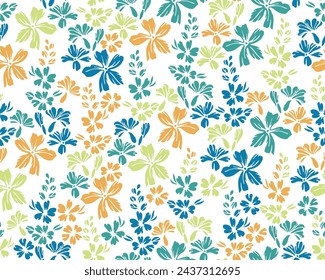 Small meadow buttercup flowers seamless pattern vector illustration. Millefleurs elegant motif. Country-style wallpaper print with flower inflorescences. Buttercups blossom summer print.