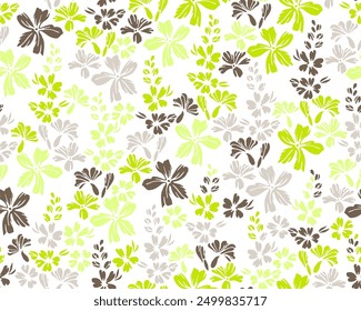 Small meadow buttercup flowers seamless ornament vector design. Millefleurs gentle motif. Shabby chic gift wrap print with flower inflorescences. Forget-me-nots bloom spring print.