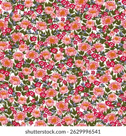 small meadow flowers pastel colors blooming field seamless pattern. peonies summer texture