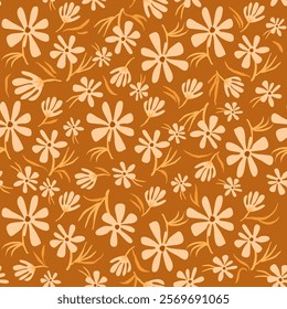 small meadow flowers pattern in warm colors. monochrome floral print. scattered hand drawn flowers of floral decor for fabric and prints  