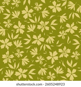 small meadow flowers scattered on a green background. wild flowers seamless pattern