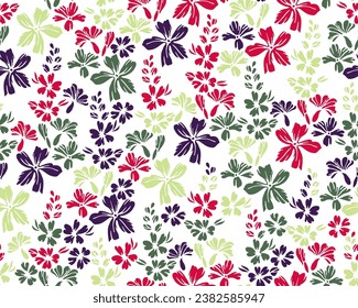 Small meadow forget-me-not flowers endless ornament vector design. Ditsy cute motif. Country-style fabric print with flower inflorescences. Forget-me-nots blossom summer print.