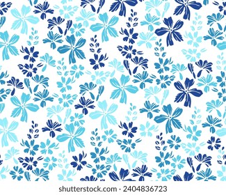Small meadow forget-me-not flowers seamless pattern vector illustration. Ditsy retro motif. Shabby chic gift wrap print with flower truss elements. Forget-me-nots blossom summer print.