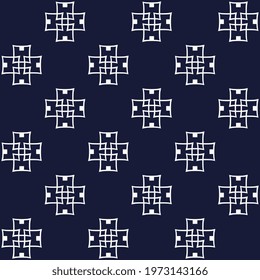 Small medallion geometric pattern motif blue white palette continuous background. Simple geo allover print block for apparel textile, ladies dress fabric, menswear, fashion garment, digital wallpaper