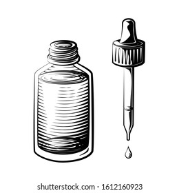 Small medicine essential oil bottle and pipette vector illustration 