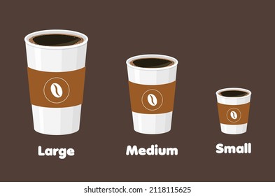 Small Medium Large Coffee Menu. Different Sizes Of Take Away Paper Cups. Vector Illustration.