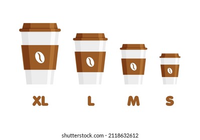 Small Medium Large Coffee Menu. Different Sizes Of Take Away Paper Cups. Vector Illustration.