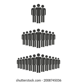 Small, Medium And Large Group Of People. Male People Crowd Silhouette Icon. Persons Symbol Isolated. Vector Illustration.