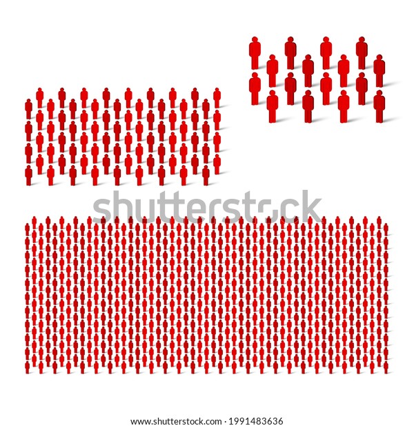 Small, medium and large human crowd. Stick\
figure red simple icons. Vector\
illustration