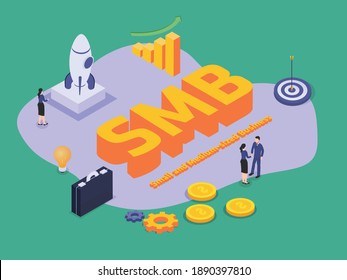 Small Medium Sized Business SMB 3D  3D Flat Isometric Vector Concept For Banner, Website, Illustration, Landing Page, Flyer, Etc.