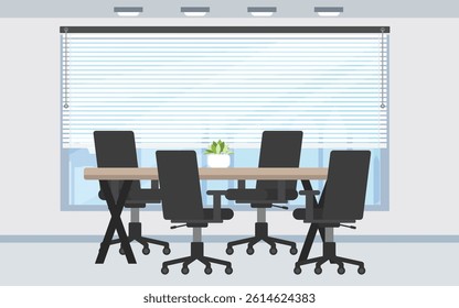 Small meeting room interior on high floor skyscraper view.