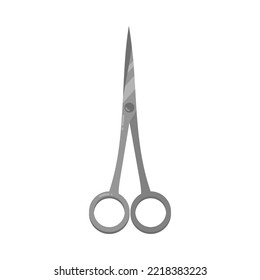 Small metal embroidery scissors cartoon illustration. Steel equipment for fabric or dressmaking, closed shears on white background. Craft concept