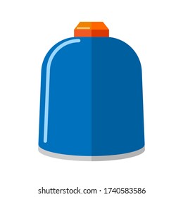 Small metal gas cylinder isolated on white background. Blue propane bottle without handle icon container in flat style. Short canister fuel storage vector illustration.