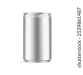 Small Metallic Can For Energy Drink Or Soda, Isolated On White Background. Vector Illustration