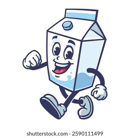 Small Milk Box character mascot cartoon is walking