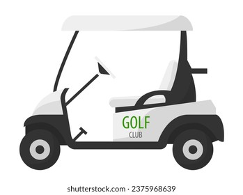 Small miniature car for golf club members and sportsmen playing on field. Isolated vehicle for clubs and riding from one court. Sports and equipment, sportive leisure and rest. Vector in flat style