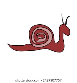 Kleine, minimalistische Zeichnung der Schnecke mit Schale: Eine niedliche Skizze in der Natur.