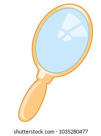 Small mirror with handle on white background is insulated