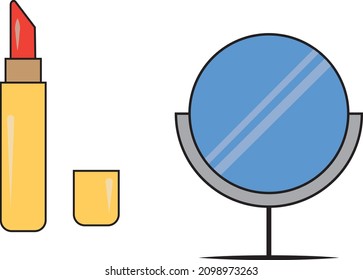 Small mirror icon with professional lipstick on white background