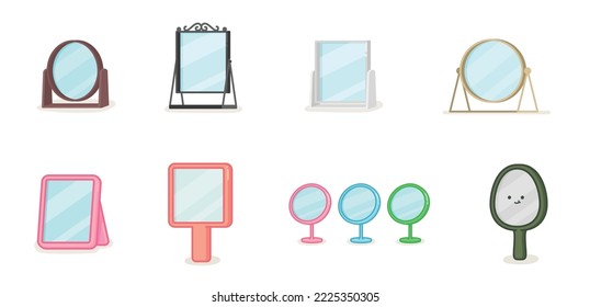 Small mirror for tabletop or portable use kawaii doodle flat cartoon vector illustration