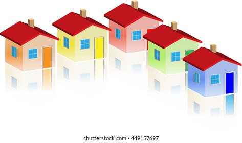 Small model houses in 3D presentation in different colors