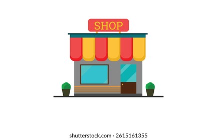 Small modern shop store vector illustration with colorful roof