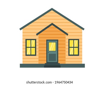 Small modern wooden house, flat vector illustration on white background