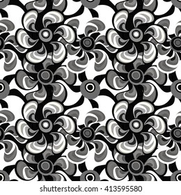 small monochrome abstract flowers seamless pattern