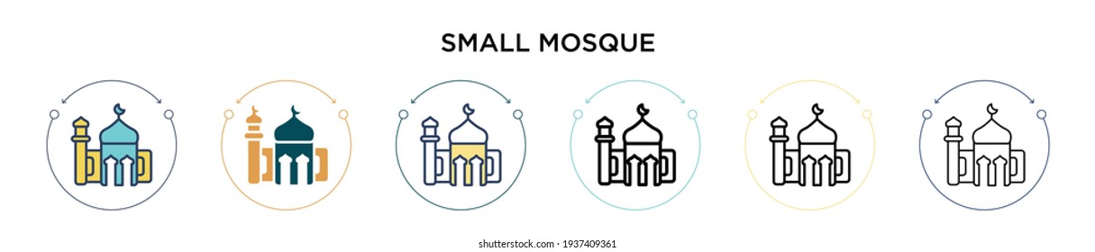 Small mosque icon in filled, thin line, outline and stroke style. Vector illustration of two colored and black small mosque vector icons designs can be used for mobile, ui, web