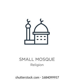 Small mosque icon. Thin linear small mosque outline icon isolated on white background from religion collection. Line vector sign, symbol for web and mobile