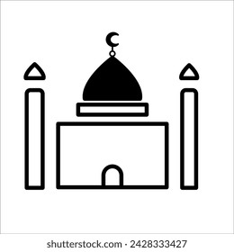 Pequeño icono de la mezquita. Icono de mezquita pequeña sobre fondo blanco de la colección de la religión de la línea delgada, ilustración vectorial de contorno editable