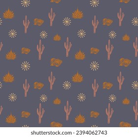 Small Motif or elements for Seamless Desert pattern vector cactus on summer with sun for fashion fabric and all prints on Dark Background light and colorful prints