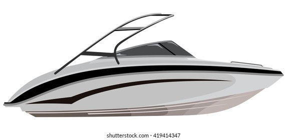 Small motorboat on white background