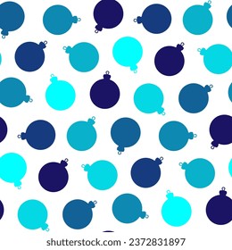 Small multi-colored blue Christmas balls isolated on a white background. Monochrome seamless pattern. Vector simple flat graphic illustration. Texture.