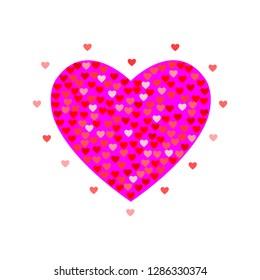 small multi-colored hearts on the background of a large pink heart