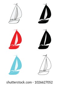 Small multi-colored sailboats. Vector illustration.