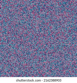 Small multicolored squares mosaic. Pink, red, purple, and blue colors. Seamless vector pattern. Great as a noisy or tiling background. 
