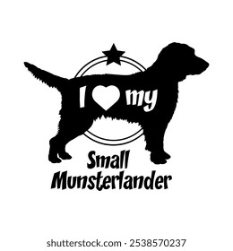 Small Munsterlander dog silhouette, i love my dog,  dog, dog breeds, logo, vector, silhouette, animal, illustration, icon, sign, black, pet,