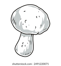 Small mushroom detailed emblem monochrome with whole champignon for preparing Italian pizza or delicious pasta vector illustration