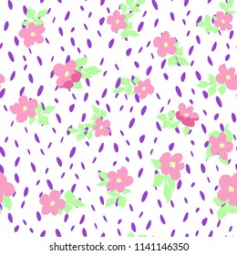 Small naive flowers seamless pattern. Chaotic order. Summer trendy floral background in liberty style. For textile, wallpaper, surface, print, gift wrap, scrapbooking, decoupage
