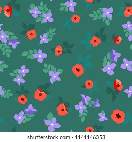 Small naive flowers seamless pattern. Chaotic order. Summer trendy floral background in liberty style. For textile, wallpaper, surface, print, gift wrap, scrapbooking, decoupage