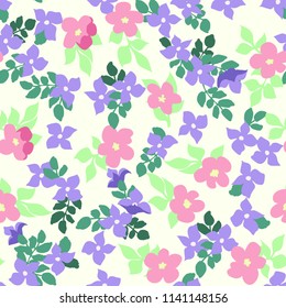 Small naive flowers seamless pattern. Chaotic order. Summer trendy floral background in liberty style. For textile, wallpaper, surface, print, gift wrap, scrapbooking, decoupage