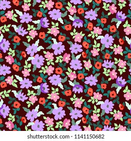 Small naive flowers seamless pattern. Chaotic order. Summer trendy floral background in liberty style. For textile, wallpaper, surface, print, gift wrap, scrapbooking, decoupage