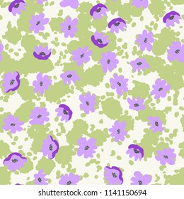 Small naive flowers seamless pattern. Chaotic order. Summer trendy floral background in liberty style. For textile, wallpaper, surface, print, gift wrap, scrapbooking, decoupage