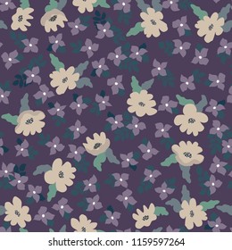 Small naive flowers seamless pattern. Chaotic order. Summer trendy floral background in liberty style. For textile, wallpaper, surface, print, gift wrap, scrapbooking, decoupage. Shabby chic