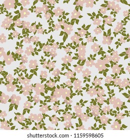 Small naive flowers seamless pattern. Chaotic order. Summer trendy floral background in liberty style. For textile, wallpaper, surface, print, gift wrap, scrapbooking, decoupage. Shabby chic