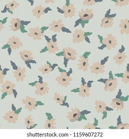 Small naive flowers seamless pattern. Chaotic order. Summer trendy floral background in liberty style. For textile, wallpaper, surface, print, gift wrap, scrapbooking, decoupage. Shabby chic