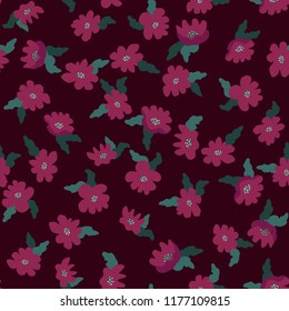 Small naive flowers seamless pattern. Chaotic order. Summer trendy floral background in liberty style. For textile, wallpaper, surface, print, gift wrap, scrapbooking, decoupage